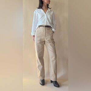 Beige High-Waisted Barrel Pants
